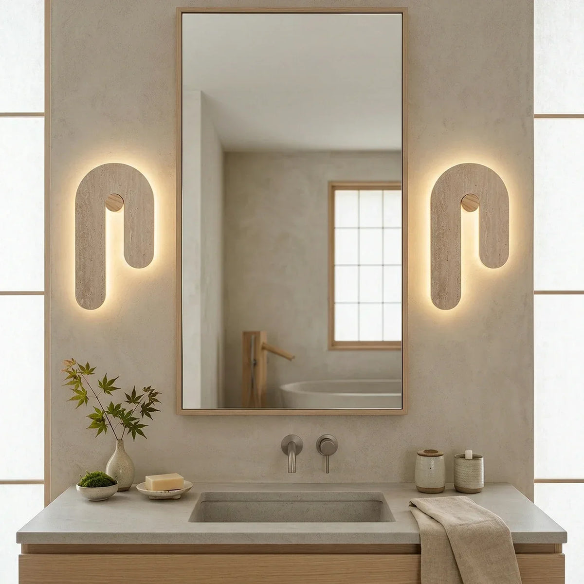 J-Shape Travertine Wall Sconce – Travertine detail 9