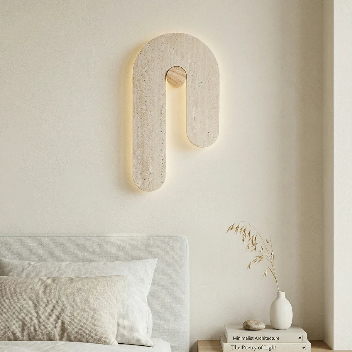 J-Shape Travertine Wall Sconce – Travertine detail 2