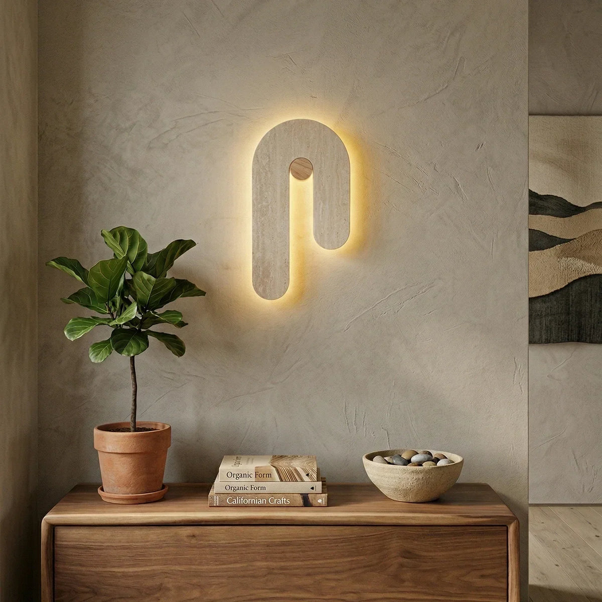 J-Shape Travertine Wall Sconce – Travertine detail 4