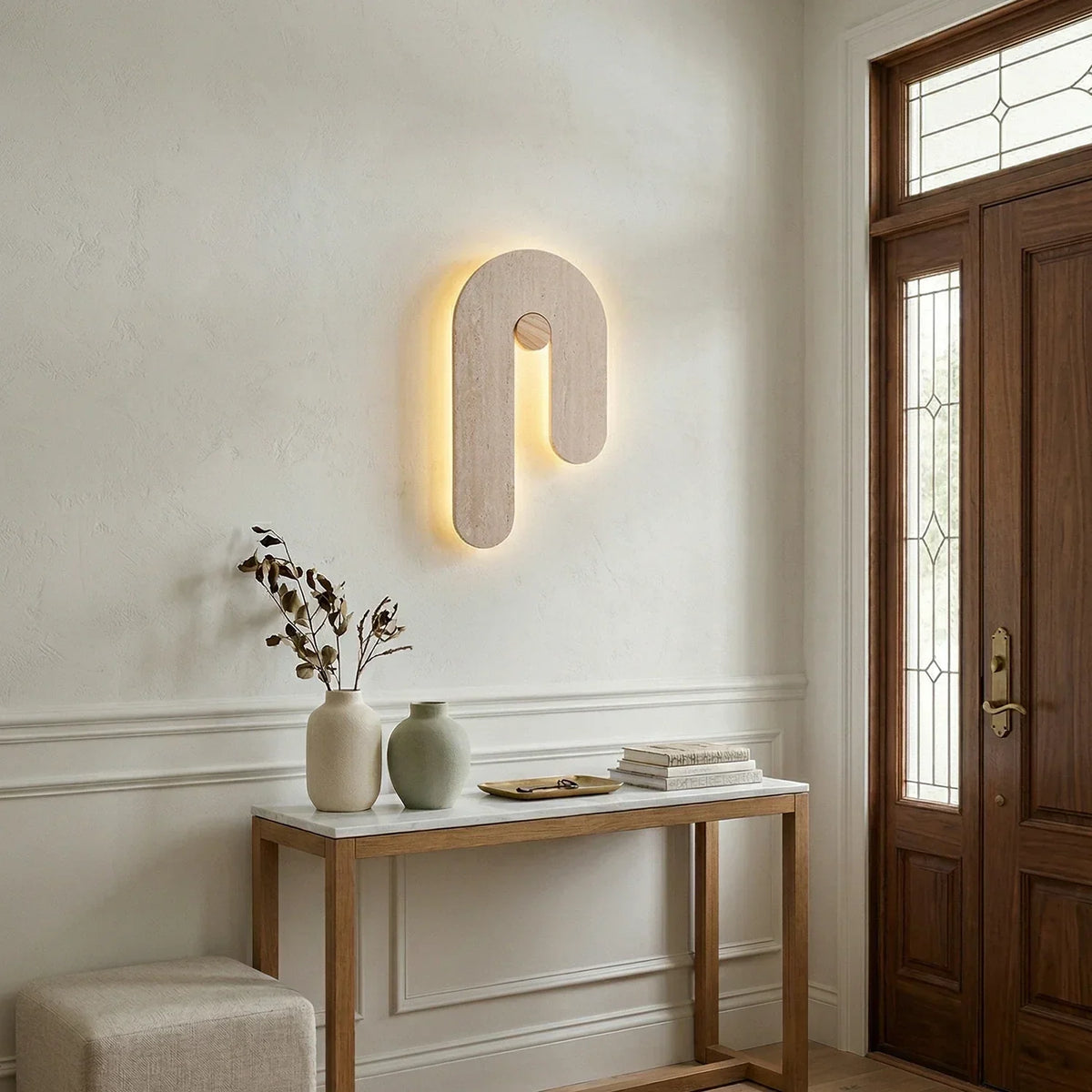 J-Shape Travertine Wall Sconce – Travertine detail 3
