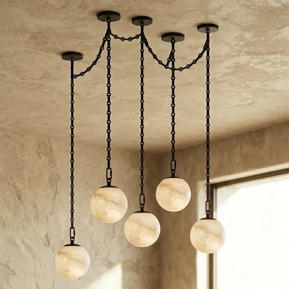 Alabaster Spherical Chain Chandelier – Alabaster detail 29