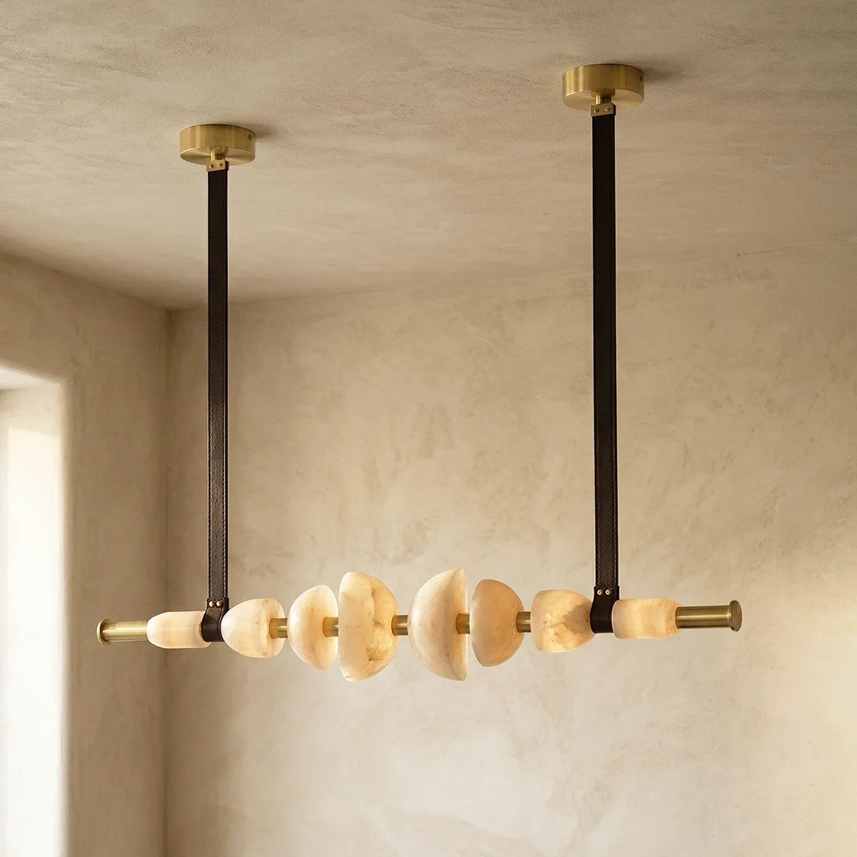 Leather Strap Alabaster Beaded Chandelier – Alabaster detail 6