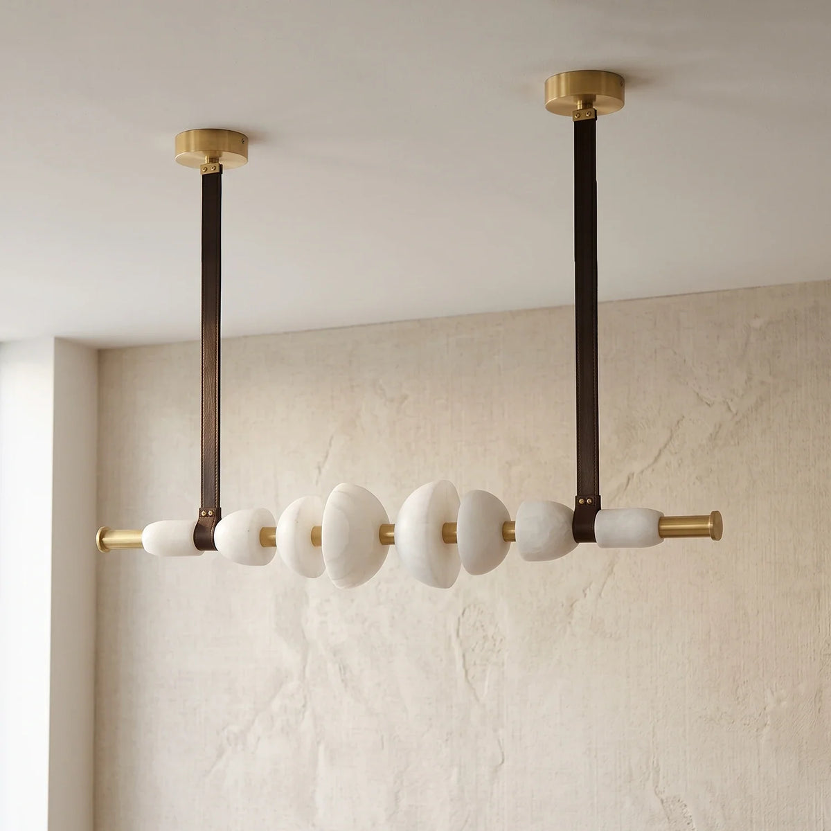 Leather Strap Alabaster Beaded Chandelier – Alabaster detail 8