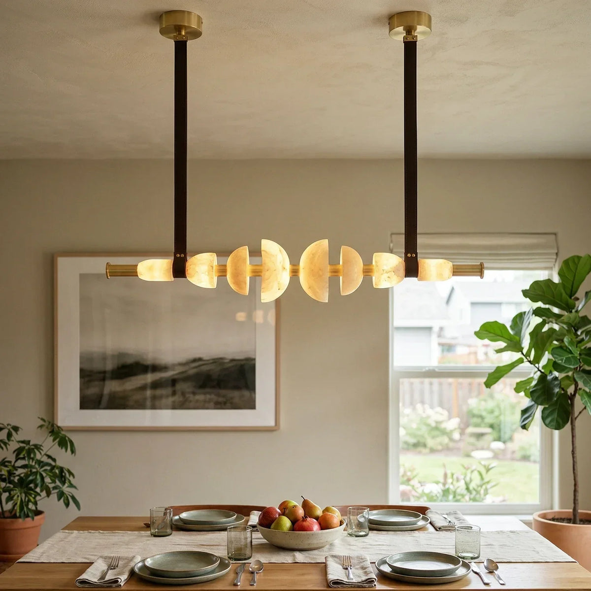 Leather Strap Alabaster Beaded Chandelier – Alabaster detail 2
