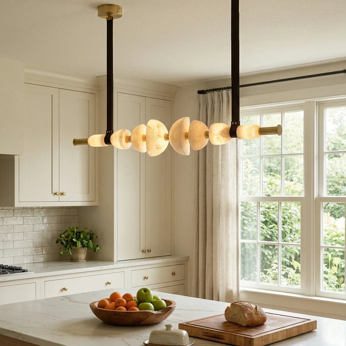 Leather Strap Alabaster Beaded Chandelier – Alabaster detail 3