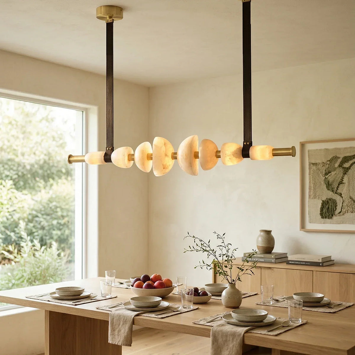 Leather Strap Alabaster Beaded Chandelier – Alabaster detail 4
