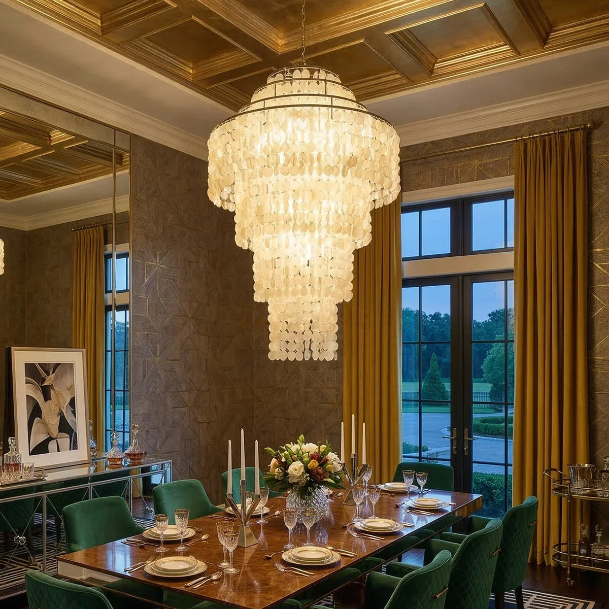 Multi-Layered Capiz Shell Cascading Iron Chandelier – Iron detail 4