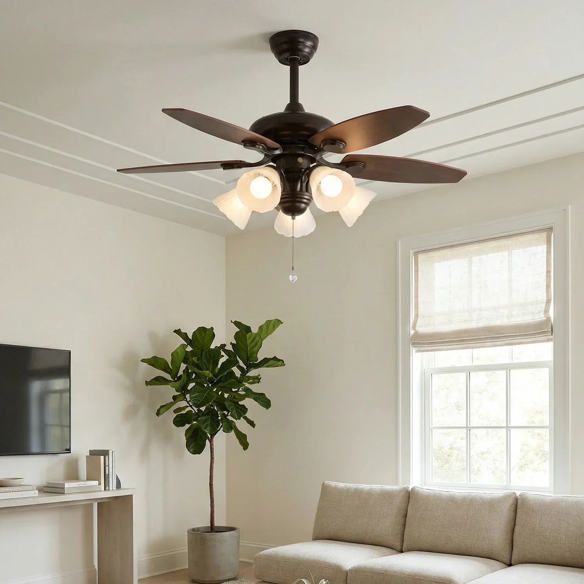 Lily Bloom Decorative Flower Ceiling Fan Lights Copper – Copper detail 9