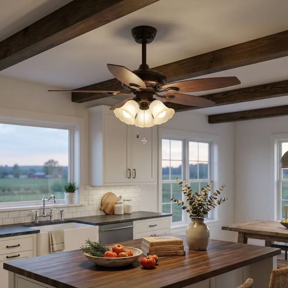 Lily Bloom Decorative Flower Ceiling Fan Lights Copper – Copper detail 8
