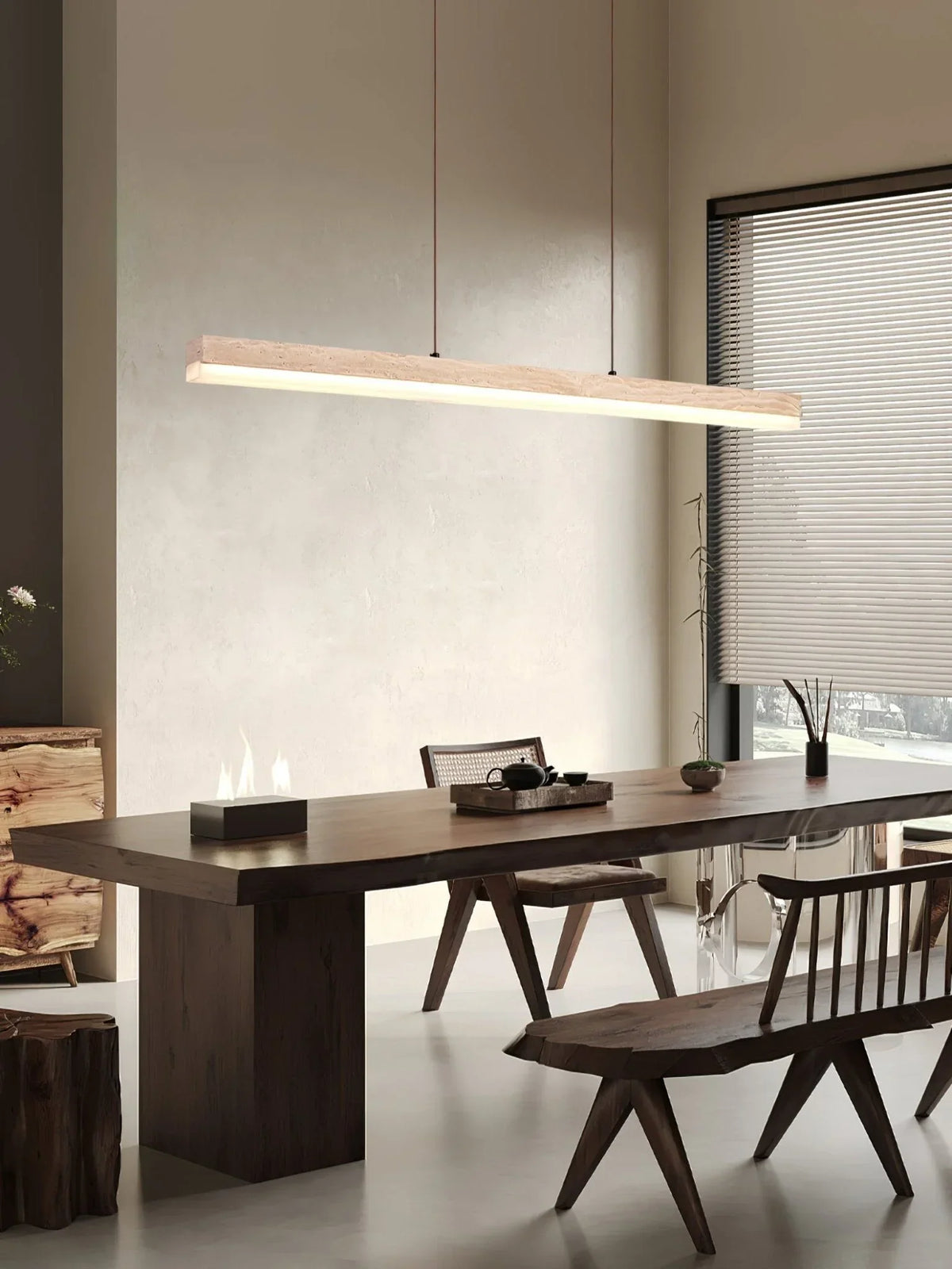 Linear Ecliptic Beam Travertine Pendant Lamp – Travertine detail 6