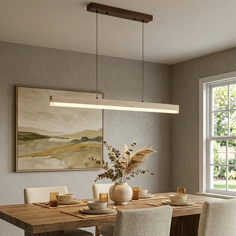Linear Ecliptic Beam Travertine Pendant Lamp – Travertine detail 2