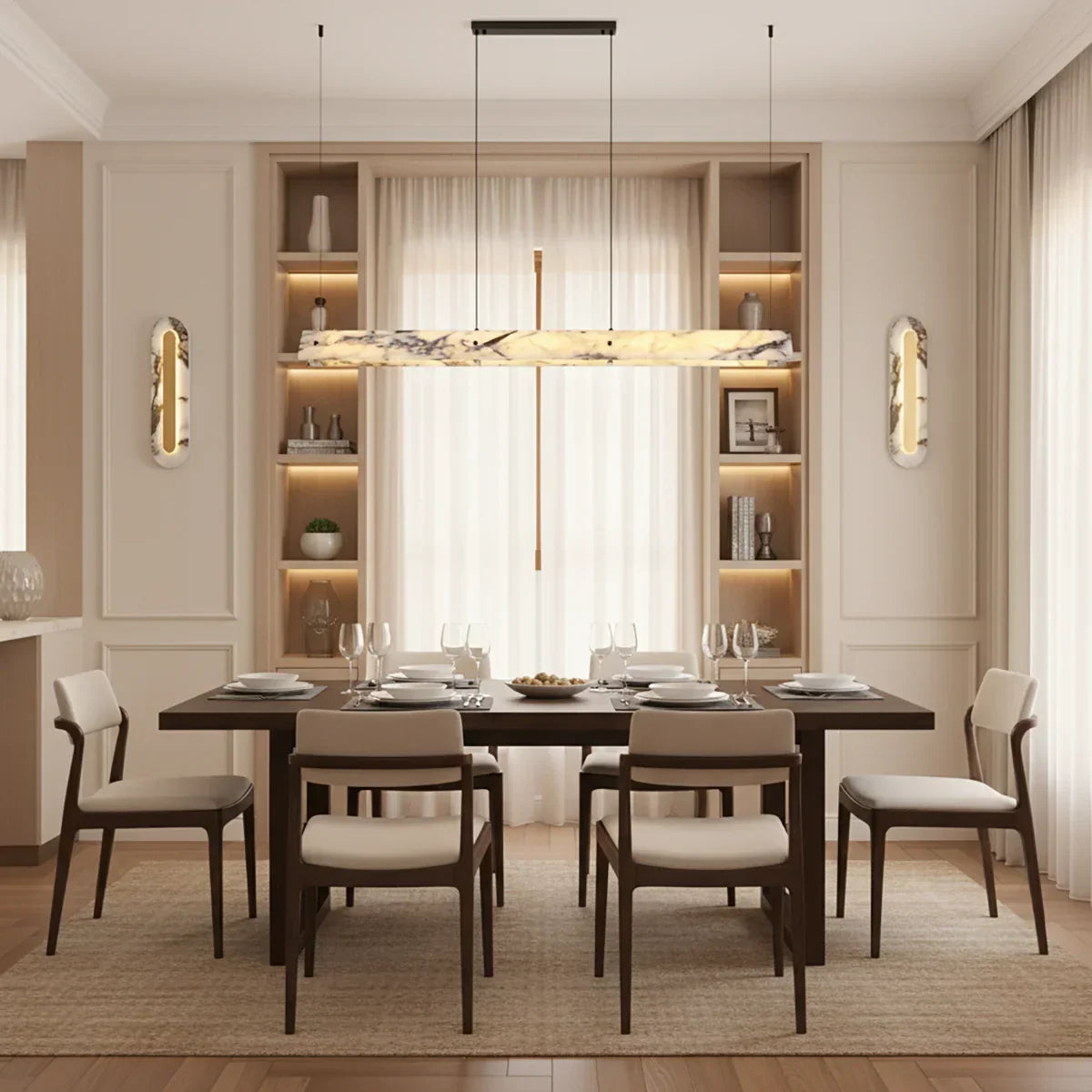 Linear Minimalist Marble Pendant Light – Marble detail 3
