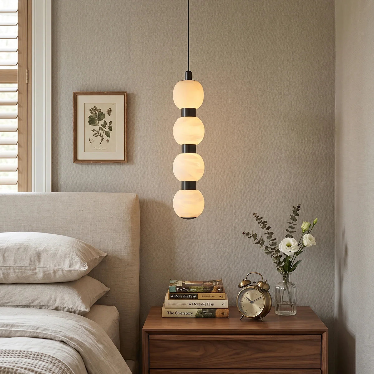 Linear Orbique Alabaster Bead Pendant Light – Alabaster detail 2