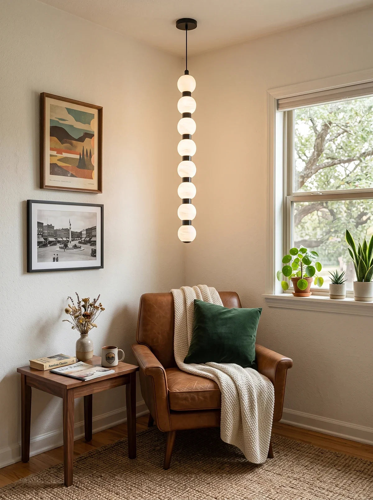 Linear Orbique Alabaster Bead Pendant Light – Alabaster detail 8