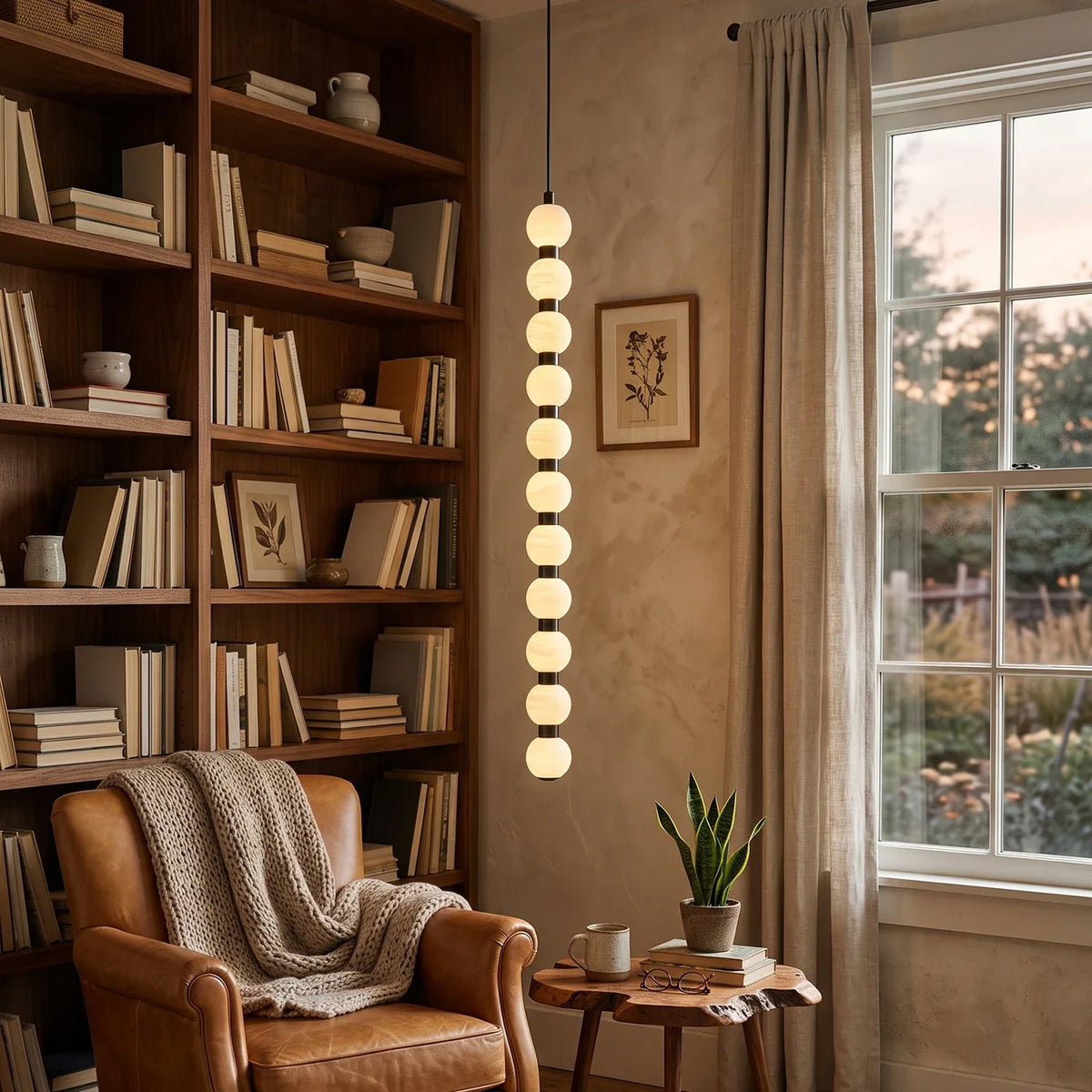 Linear Orbique Alabaster Bead Pendant Light – Alabaster detail 6