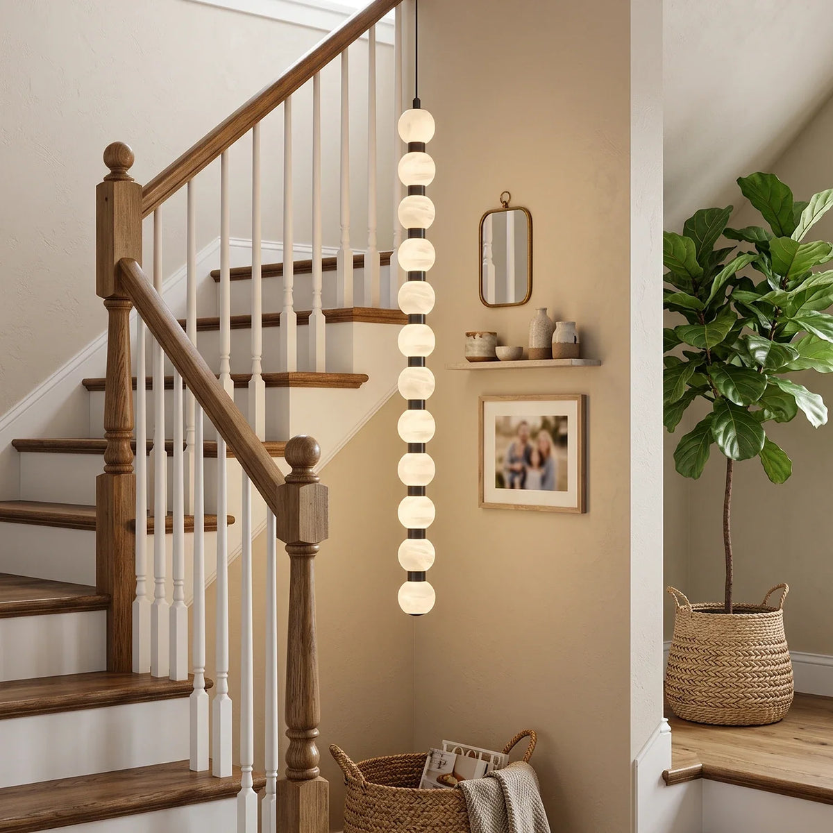 Linear Orbique Alabaster Bead Pendant Light – Alabaster detail 4