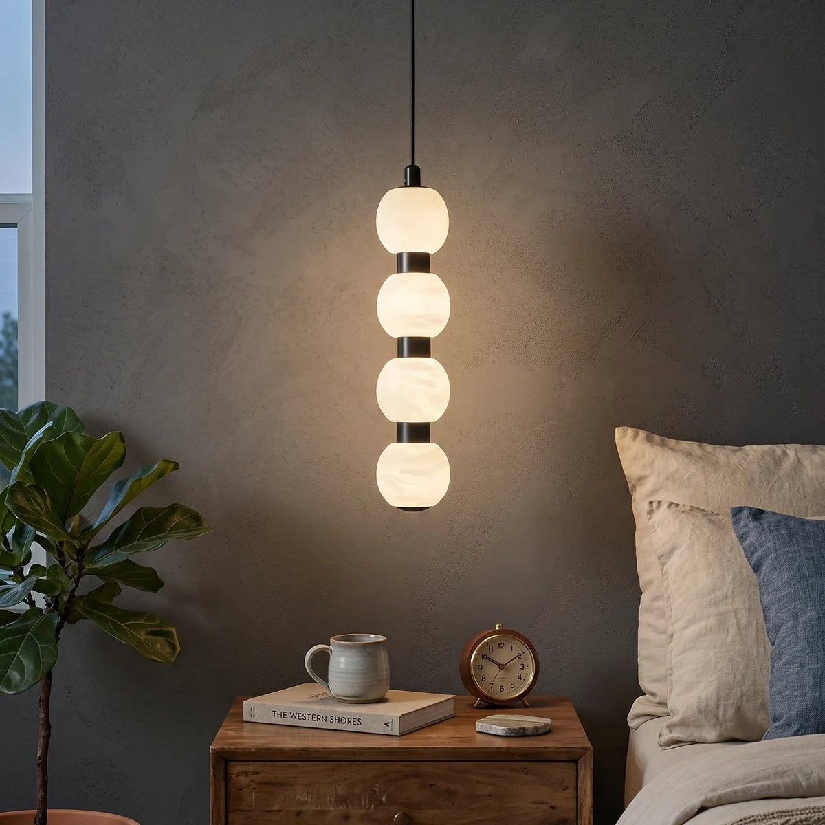 Linear Orbique Alabaster Bead Pendant Light – Alabaster detail 7