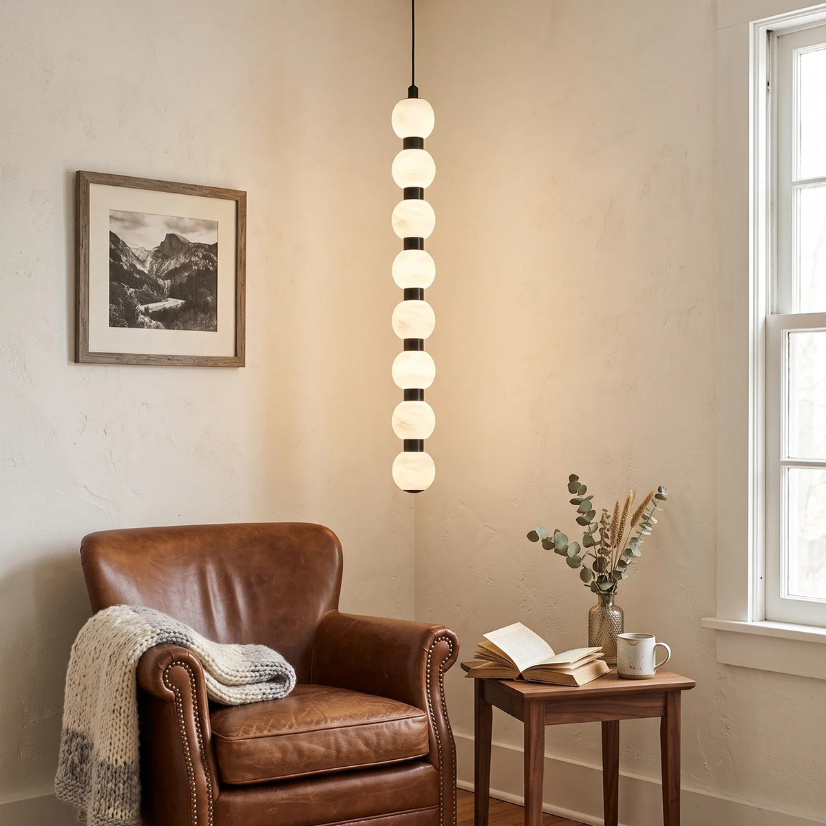 Linear Orbique Alabaster Bead Pendant Light – Alabaster detail 5