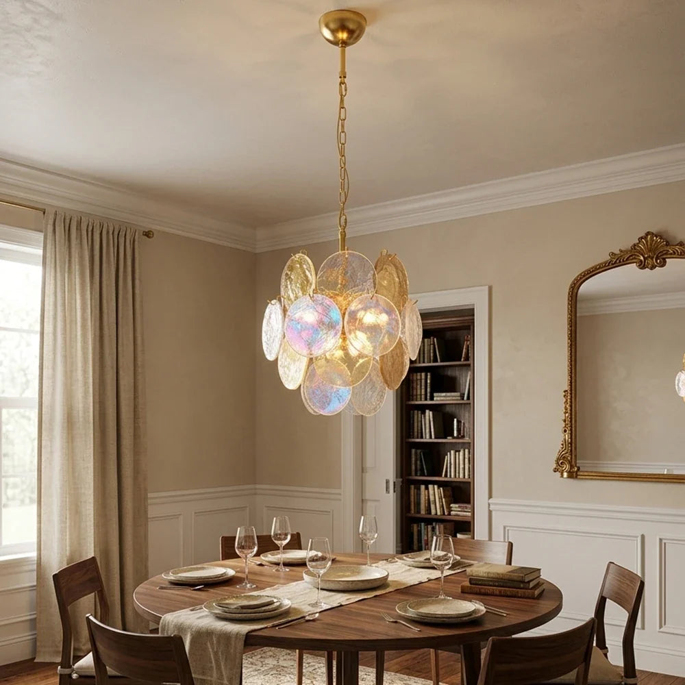 Liora Iridescent Disc Glass Chandelier – Glass detail 2