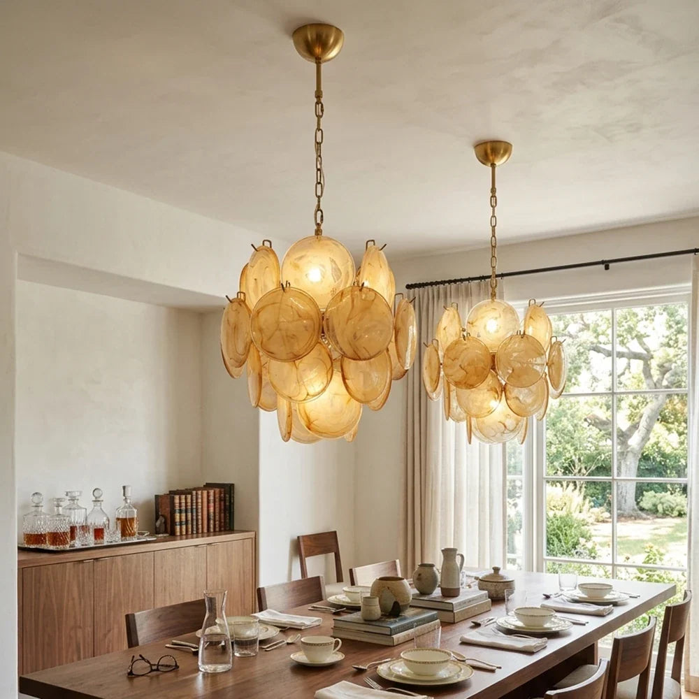 Liora Petite Disc Gold Glass Chandelier – Glass detail 4