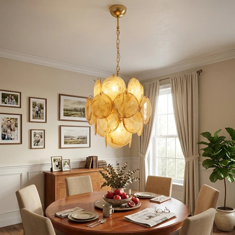 Liora Petite Disc Gold Glass Chandelier – Glass detail 2