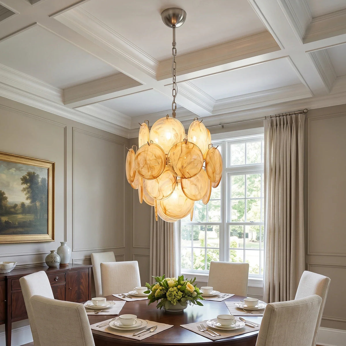 Liora Petite Disc Gold Glass Chandelier – Glass detail 3
