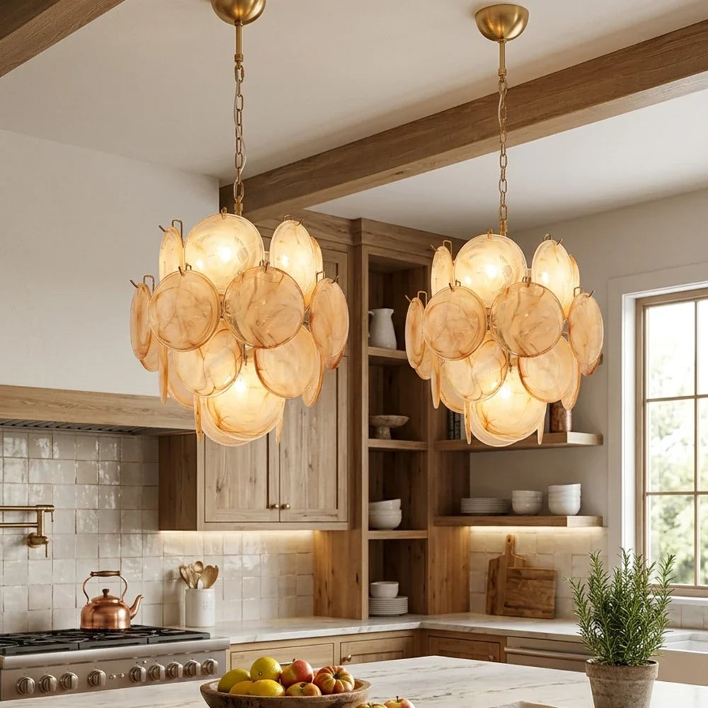 Liora Petite Disc Gold Glass Chandelier – Glass detail 6