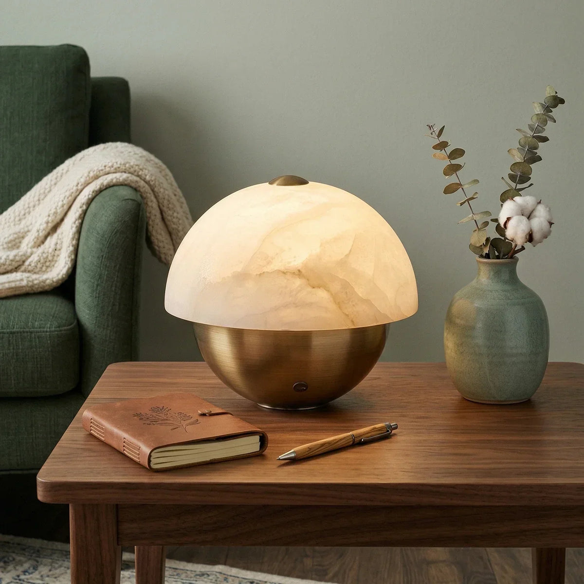 Luna Stone Hemispherical Alabaster Table Lamp – Alabaster detail 2