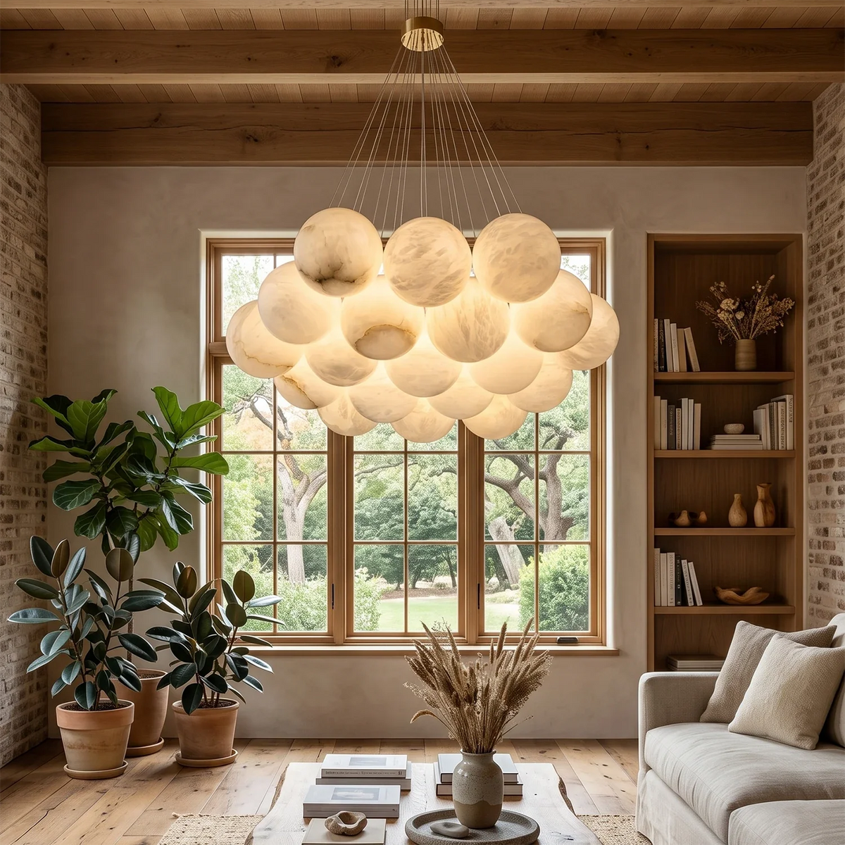 Lunar Alabaster Spherical Chandelier – Alabaster detail 2