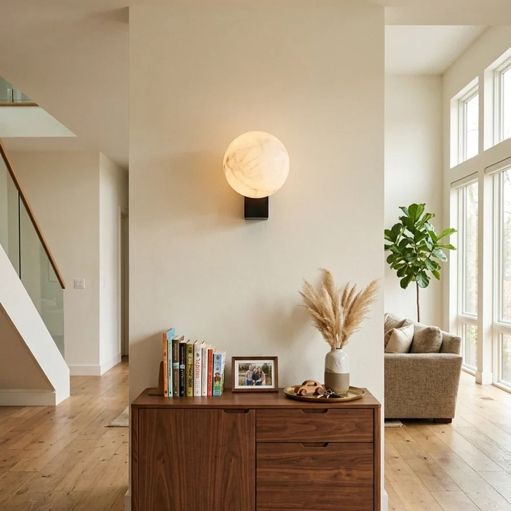 Lunara Alabaster Globe Wall Sconce – Alabaster detail 4