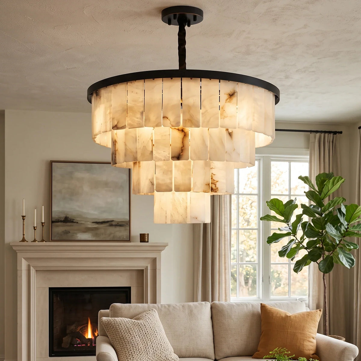 Luxurious Cascading Snow Plaster Alabaster Chandelier – Alabaster detail 2