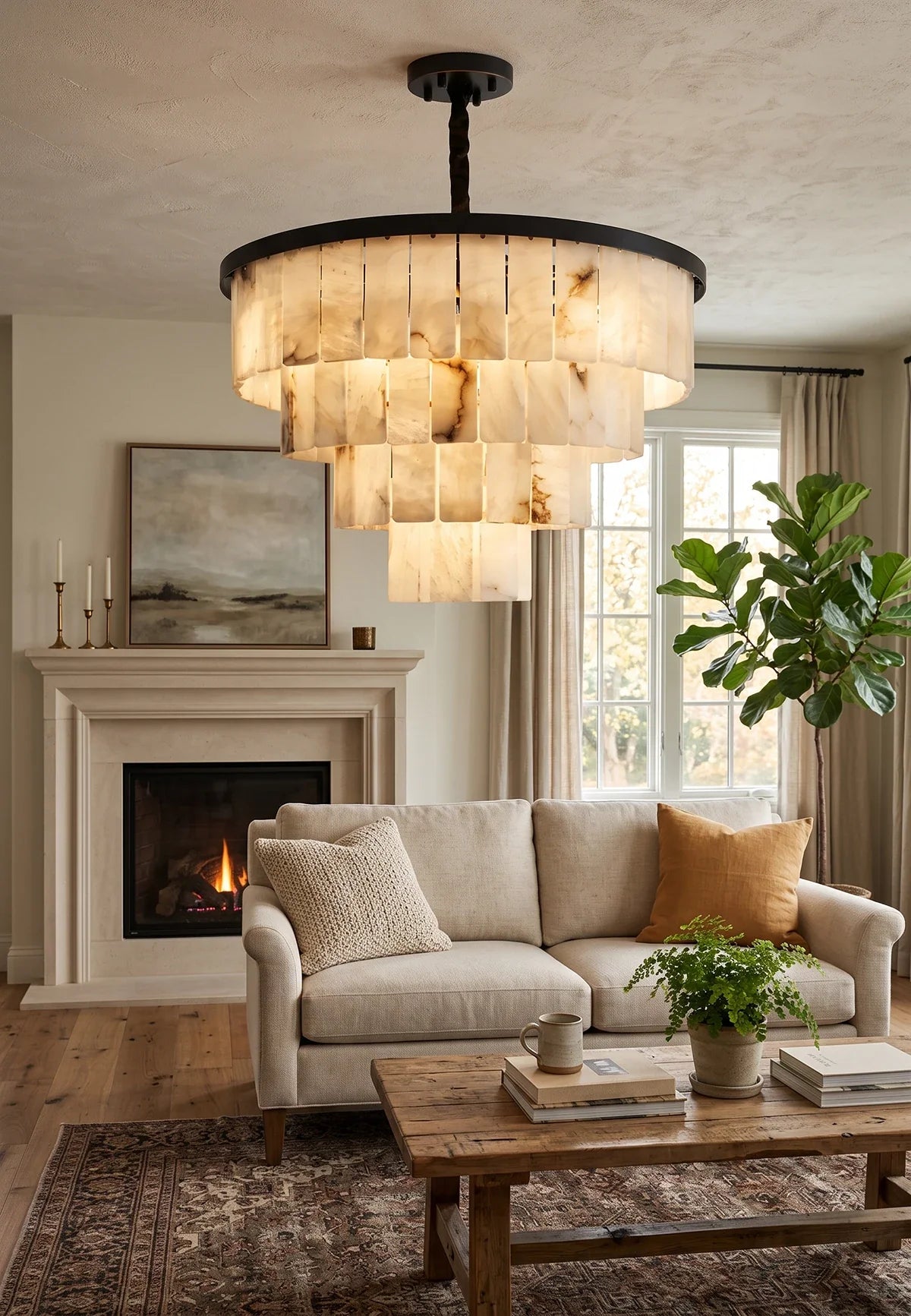 Luxurious Cascading Snow Plaster Alabaster Chandelier – Alabaster detail 17
