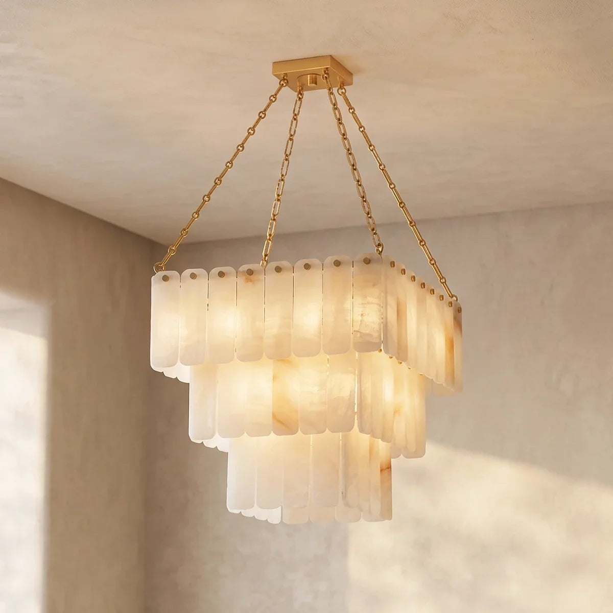 Maren Tiered Alabaster Tile Chandelier – Alabaster detail 17