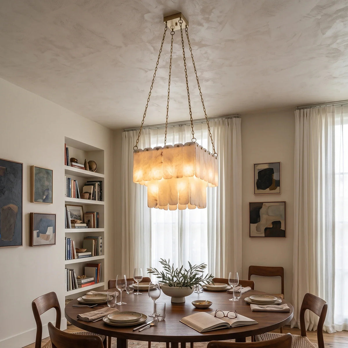 Maren Tiered Alabaster Tile Chandelier – Alabaster detail 5
