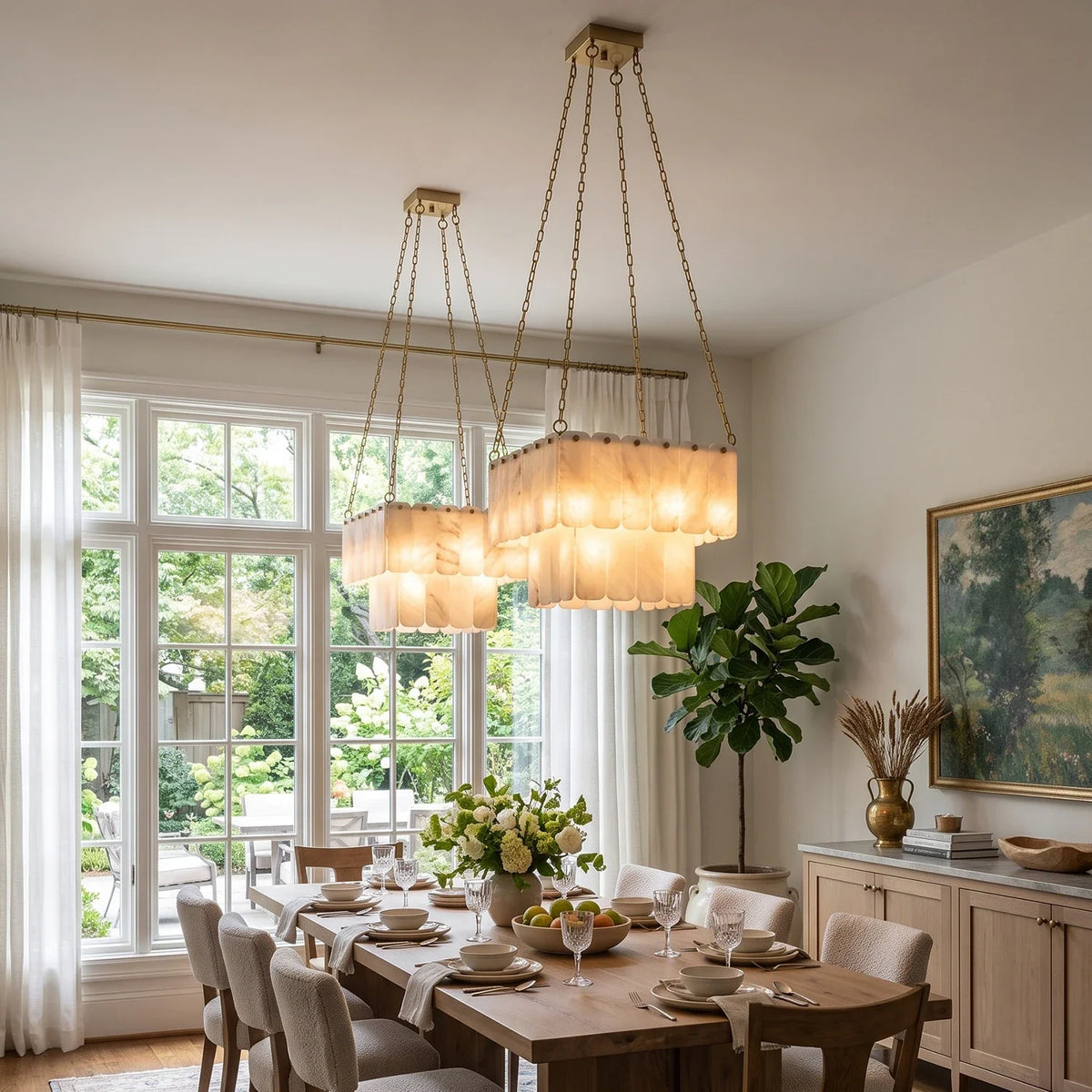 Maren Tiered Alabaster Tile Chandelier – Alabaster detail 6