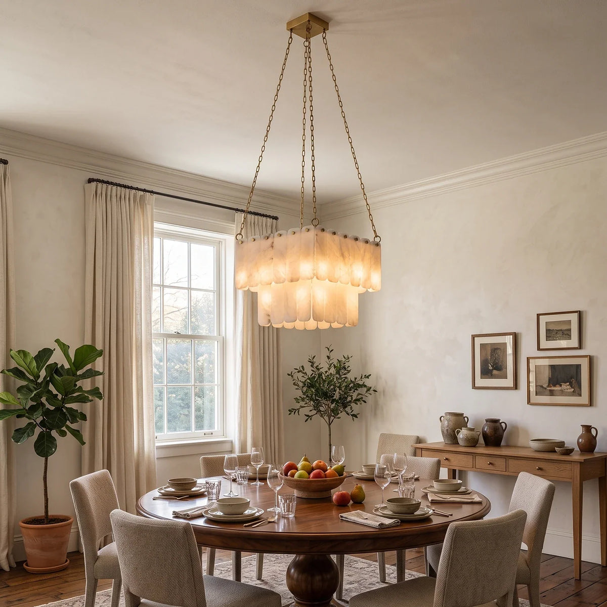 Maren Tiered Alabaster Tile Chandelier – Alabaster detail 3