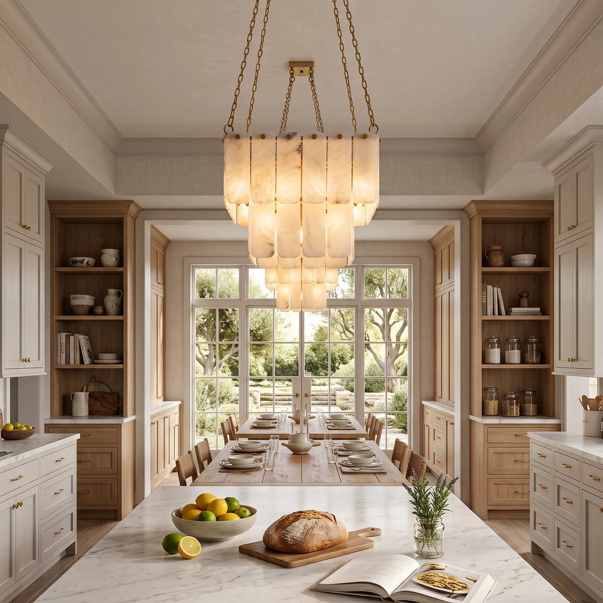 Maren Tiered Alabaster Tile Chandelier – Alabaster detail 4
