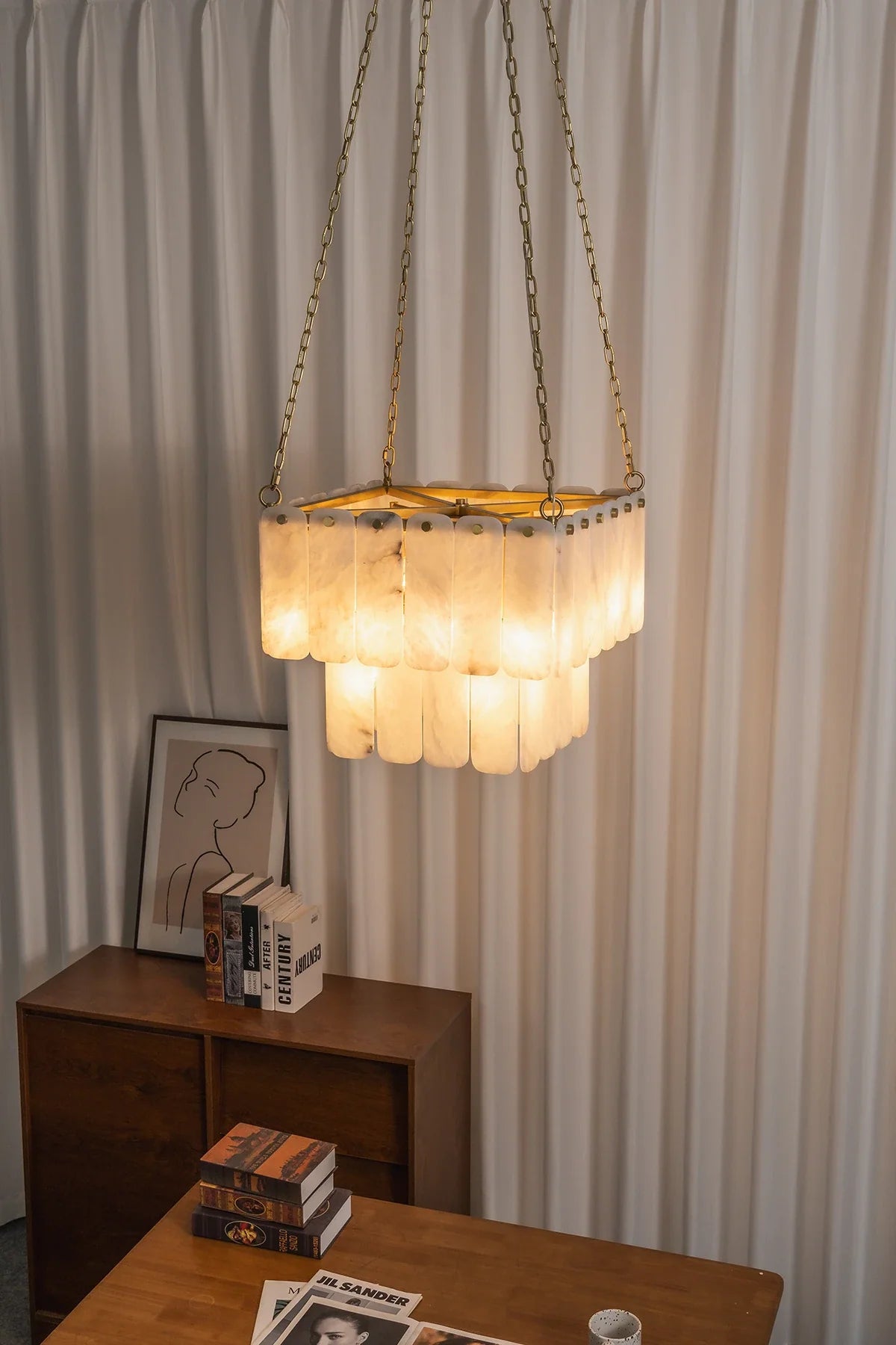 Maren Tiered Alabaster Tile Chandelier – Alabaster detail 9