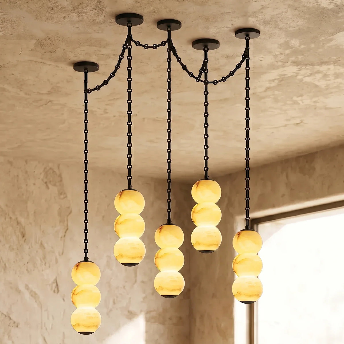 Marlowe Stacked Alabaster Chain Chandelier – Alabaster detail 56