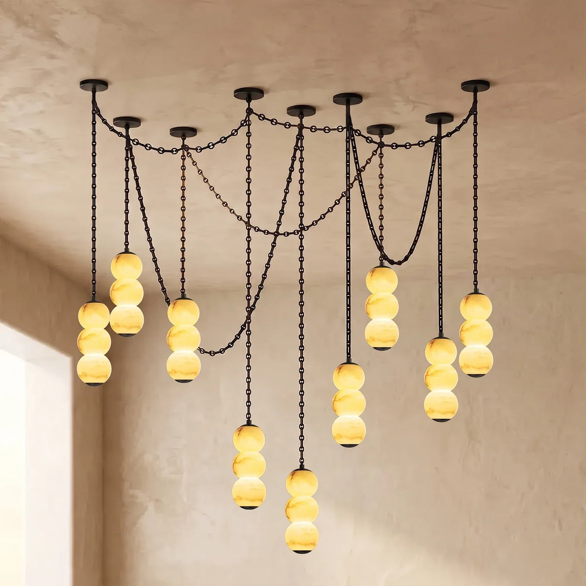 Marlowe Stacked Alabaster Chain Chandelier – Alabaster detail 60