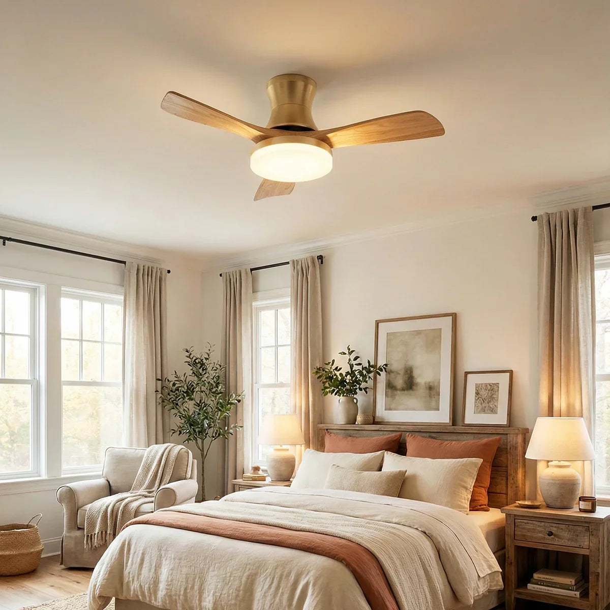 Minimalist Nordic Wooden Copper Ceiling Fan Light – Copper detail 4