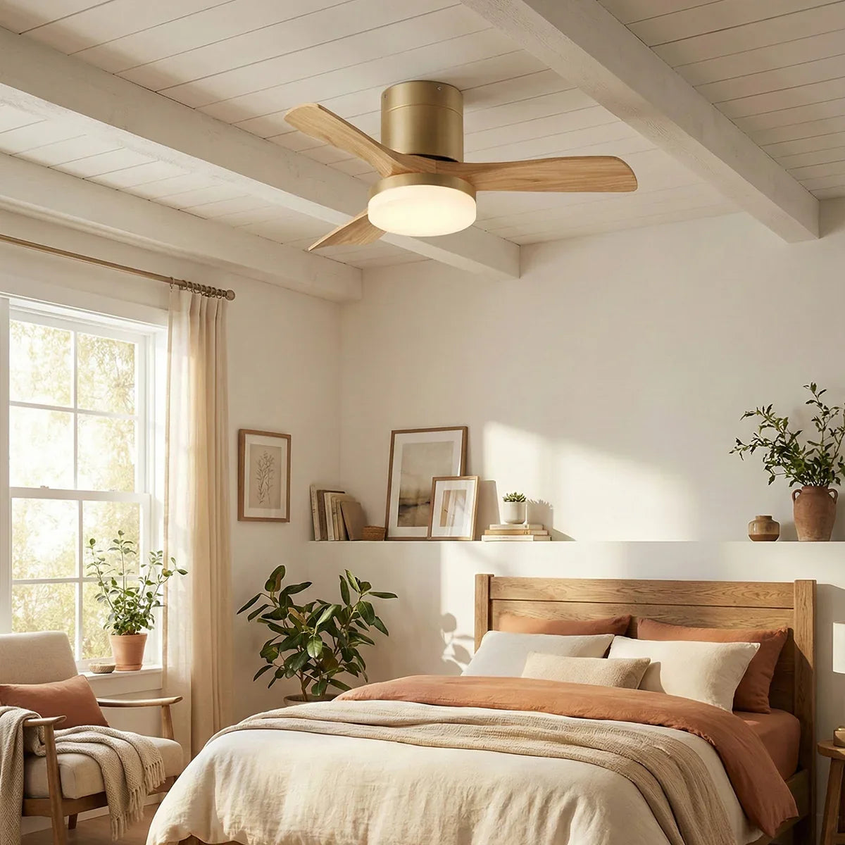 Minimalist Nordic Wooden Copper Ceiling Fan Light – Copper detail 10