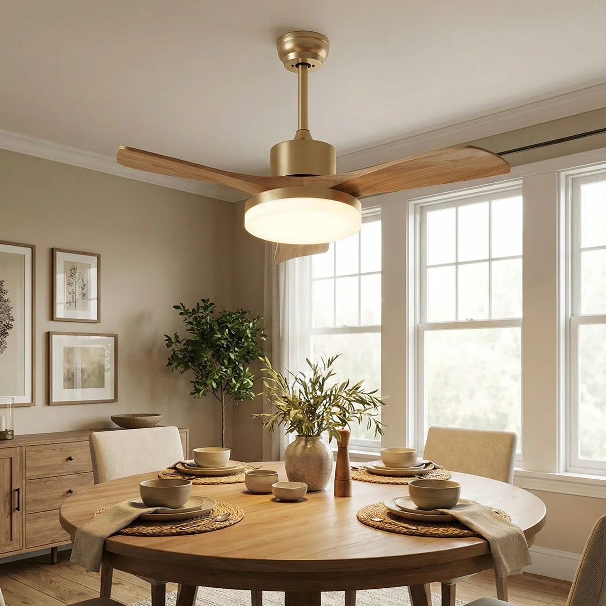 Minimalist Nordic Wooden Copper Ceiling Fan Light – Copper detail 8