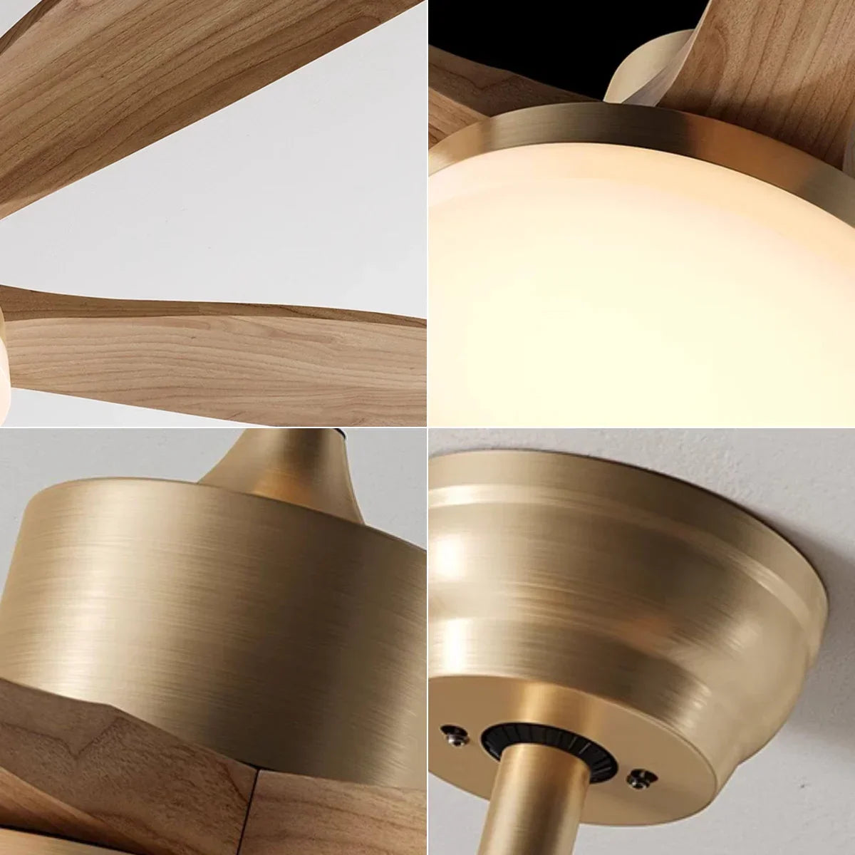 Minimalist Nordic Wooden Copper Ceiling Fan Light – Copper detail 14
