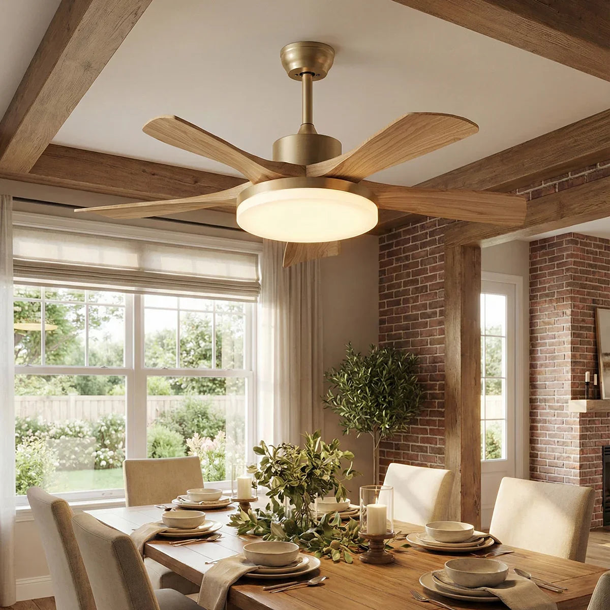 Minimalist Nordic Wooden Copper Ceiling Fan Light – Copper detail 7