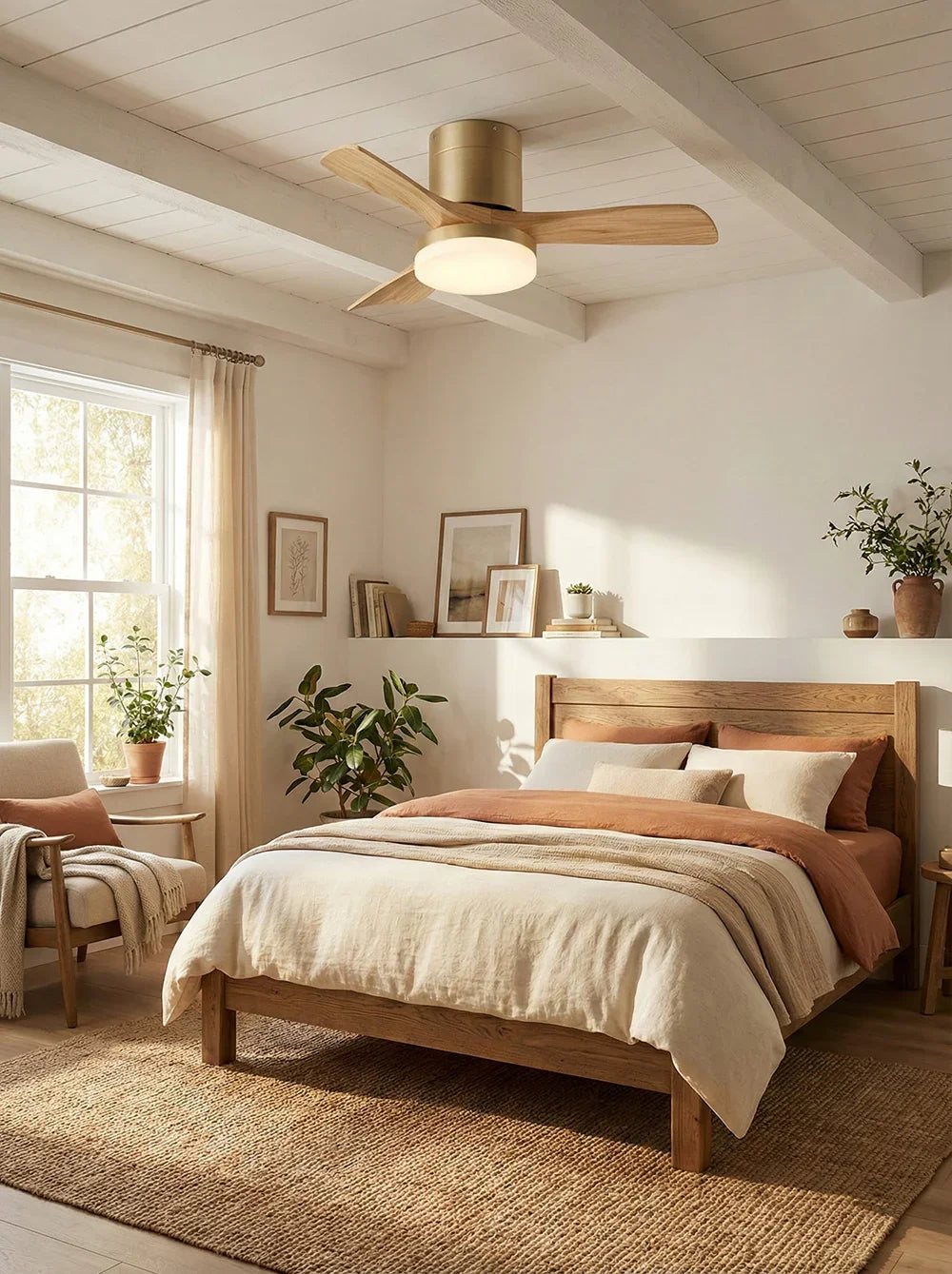 Minimalist Nordic Wooden Copper Ceiling Fan Light – Copper detail 13