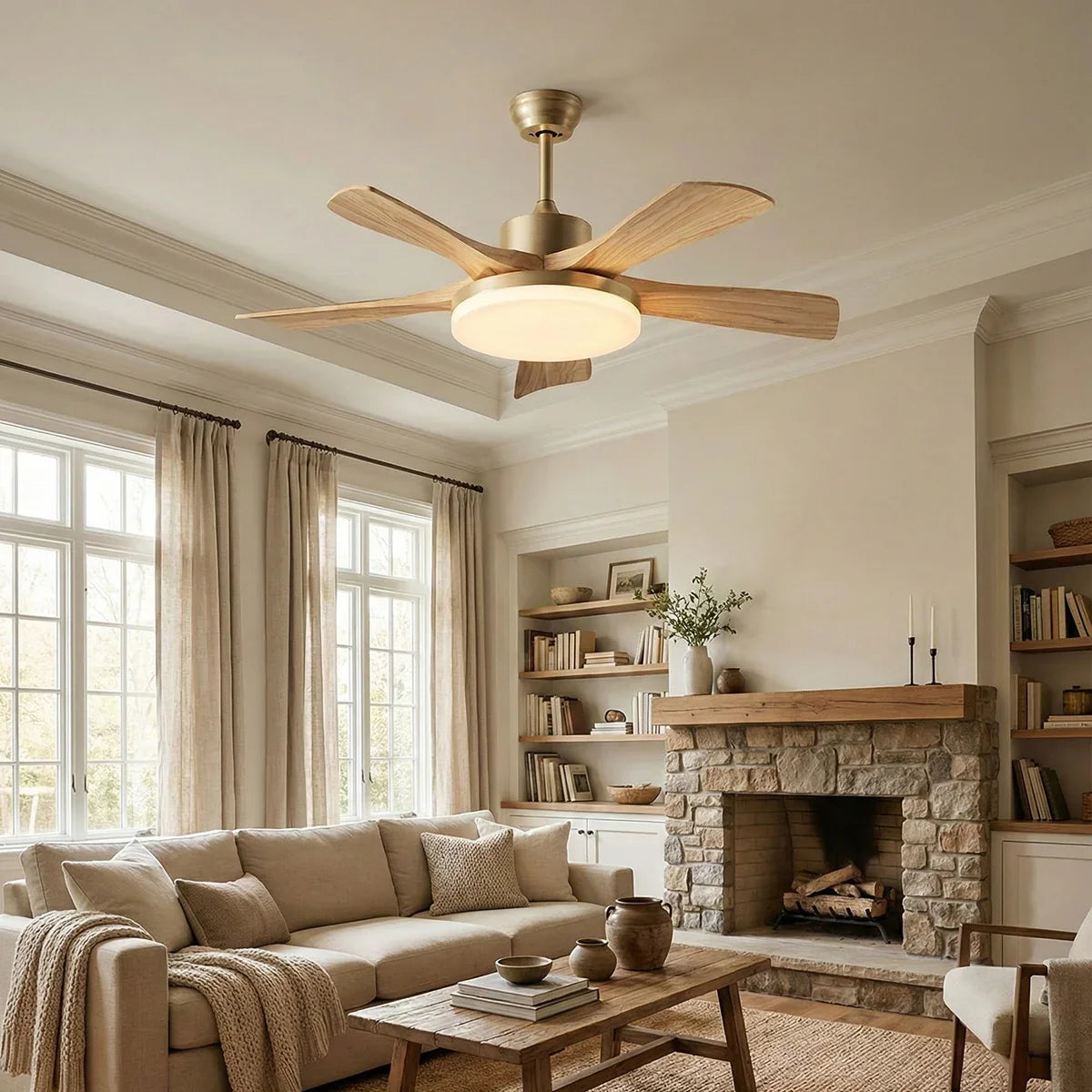 Minimalist Nordic Wooden Copper Ceiling Fan Light – Copper detail 3