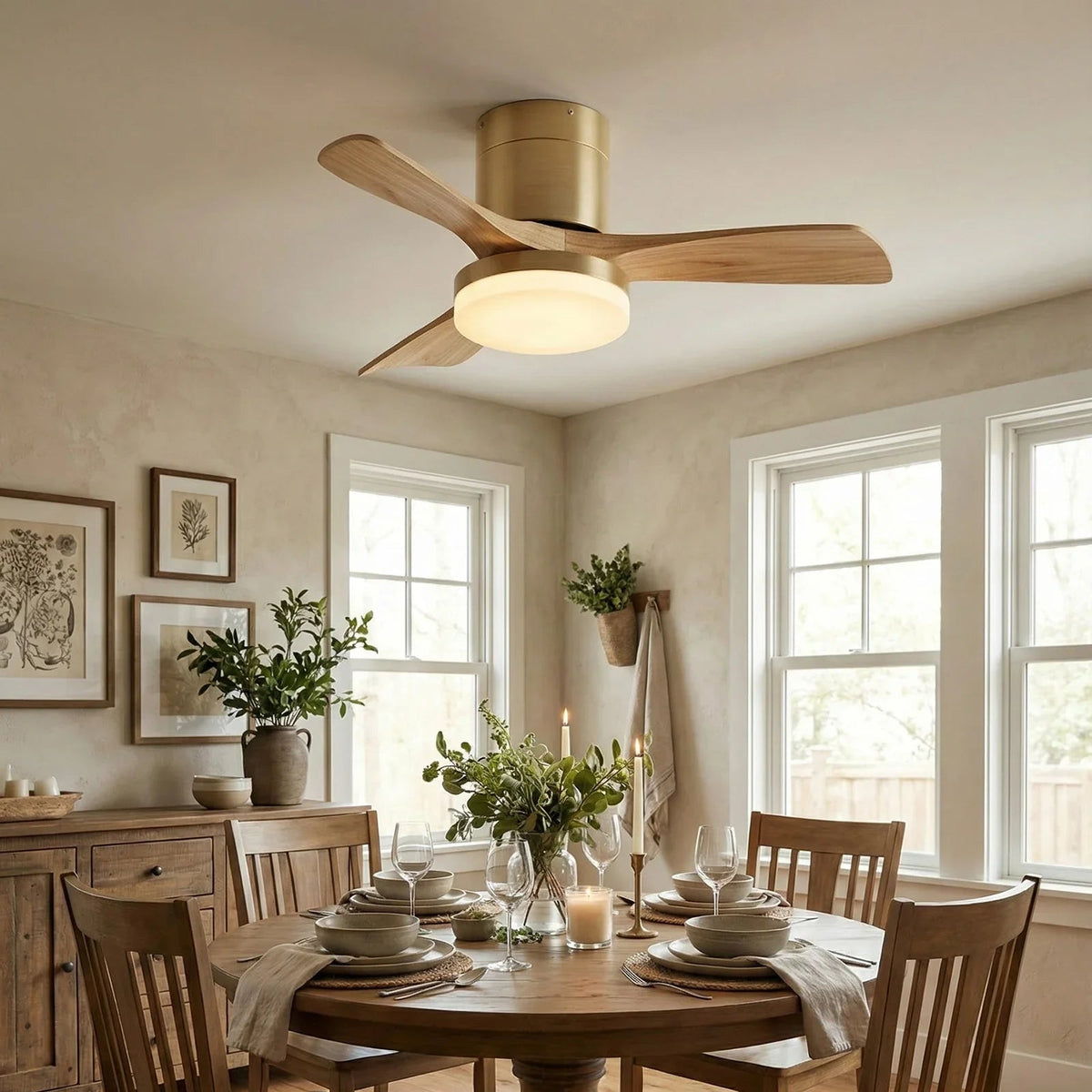 Minimalist Nordic Wooden Copper Ceiling Fan Light – Copper detail 5