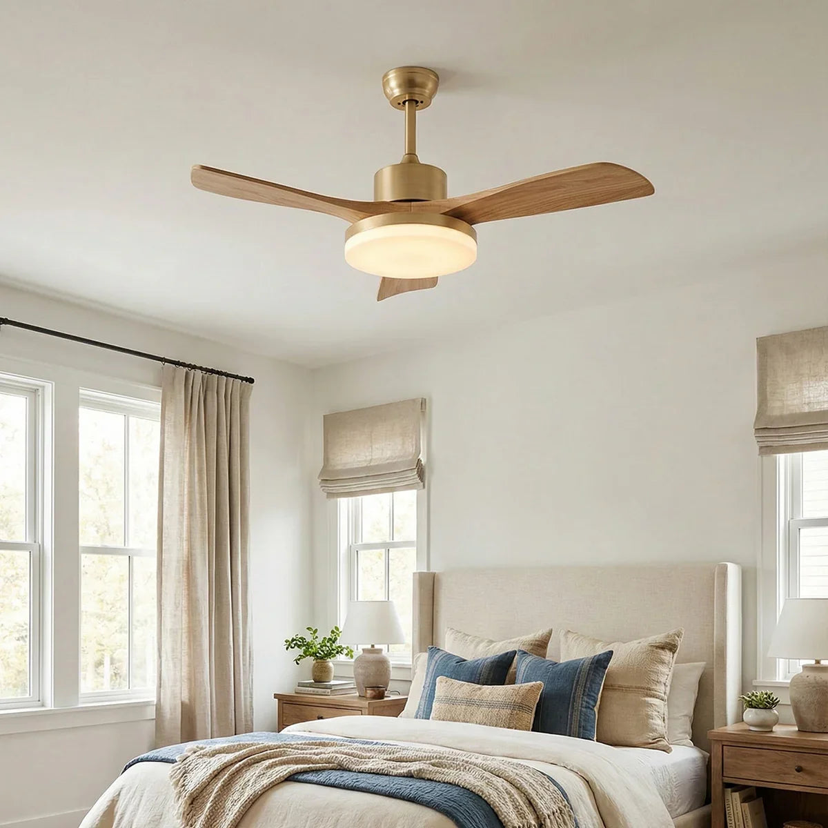 Minimalist Nordic Wooden Copper Ceiling Fan Light – Copper detail 9