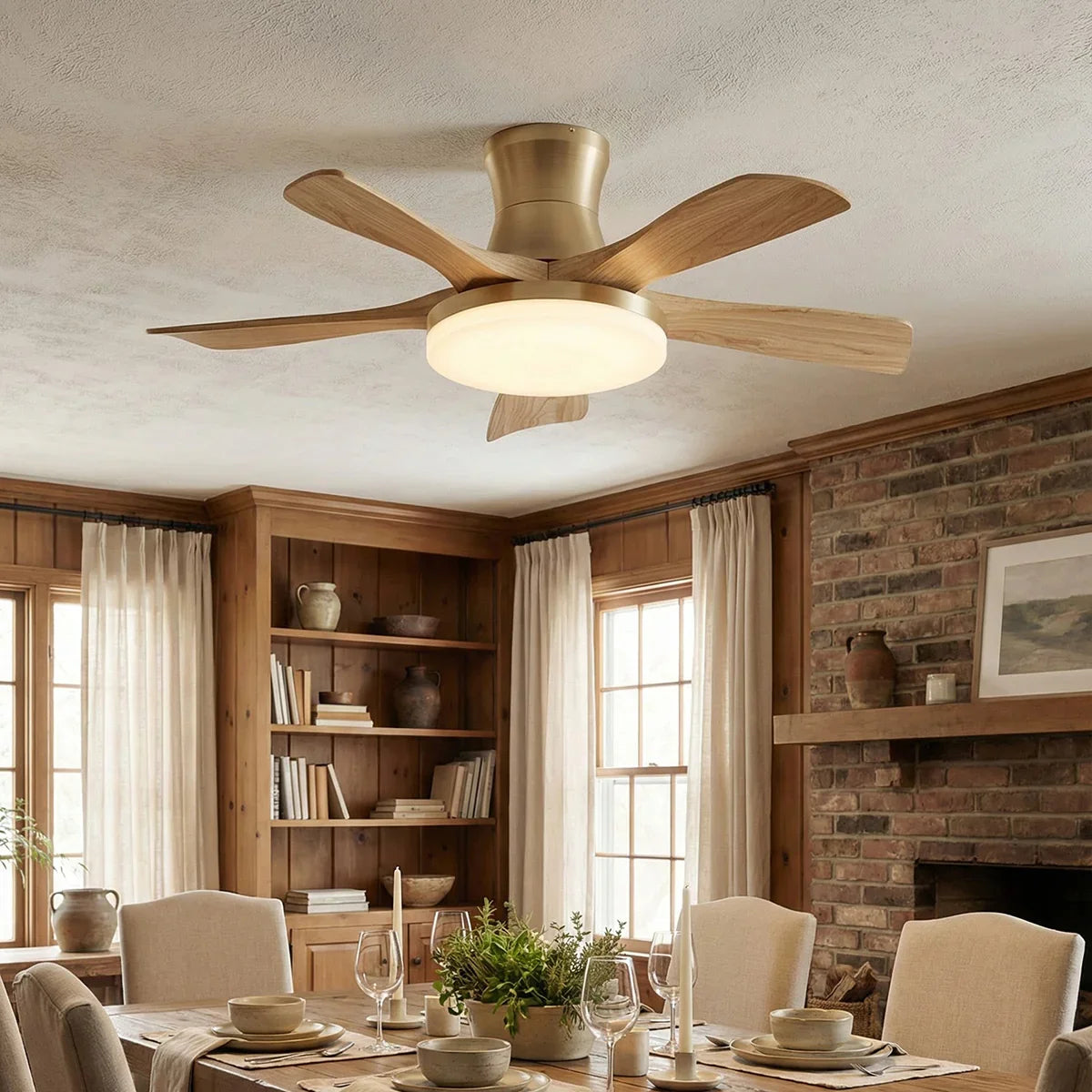 Minimalist Nordic Wooden Copper Ceiling Fan Light – Copper detail 2